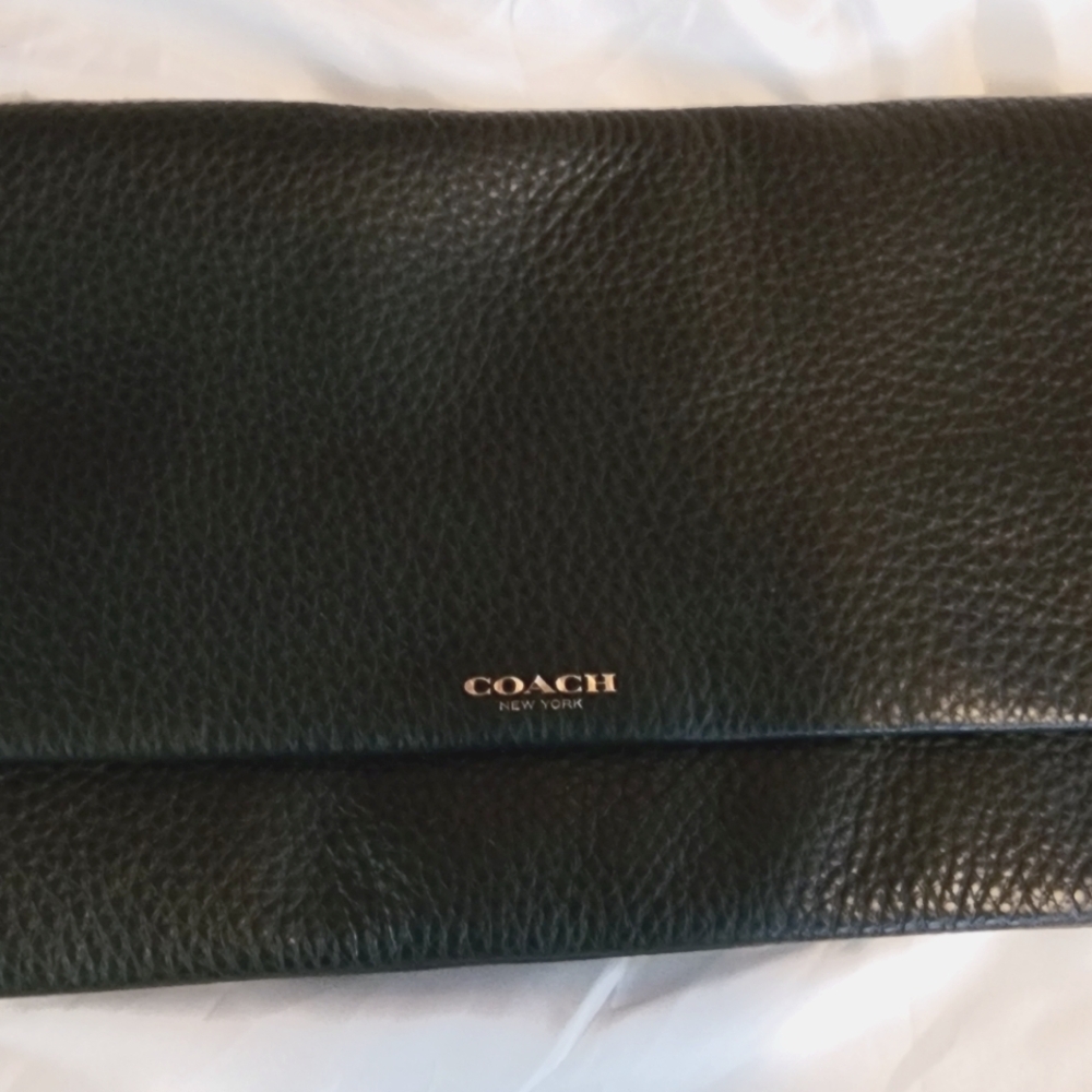 NWT Coach Black and white Egyptian Leather Pebbled Clutch 30164 12" x 7.5"